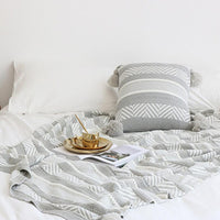 HKM-441747 Tufted Gray Bohemian Pillow Cushion - Retro Ethnic Style Decor