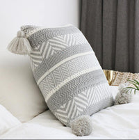 HKM-441747 Tufted Gray Bohemian Pillow Cushion - Retro Ethnic Style Decor