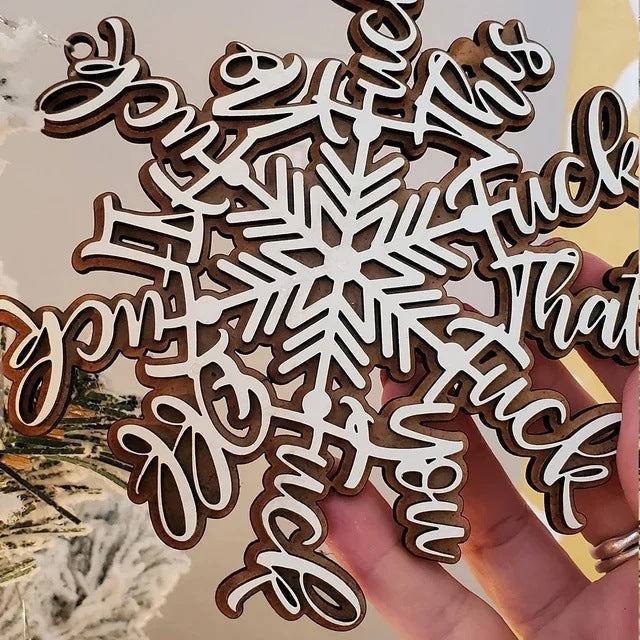 HKM-441875 Wooden Christmas Snowflake Letter Shaped Pendant - 14x12.7cm
