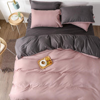 HKM-442067 Nordic Solid Color Aloe Cotton 4-Piece Bedding Set with Jacquard Quilt Cover and Pillowcases
