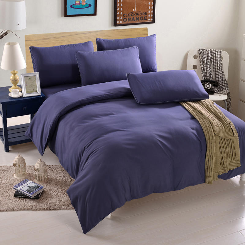 HKM-442067 Nordic Solid Color Aloe Cotton 4-Piece Bedding Set with Jacquard Quilt Cover and Pillowcases