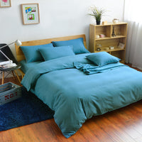 HKM-442067 Nordic Solid Color Aloe Cotton 4-Piece Bedding Set with Jacquard Quilt Cover and Pillowcases