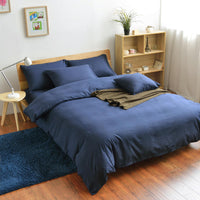 HKM-442067 Nordic Solid Color Aloe Cotton 4-Piece Bedding Set with Jacquard Quilt Cover and Pillowcases