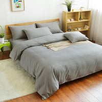 HKM-442067 Nordic Solid Color Aloe Cotton 4-Piece Bedding Set with Jacquard Quilt Cover and Pillowcases