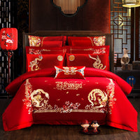 HKM-442515 Embroidered Cotton Bedding Set - Happy Wedding Series, 4 Pieces, 1.8m Bed Size, Floral Design