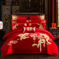 HKM-442515 Embroidered Cotton Bedding Set - Happy Wedding Series, 4 Pieces, 1.8m Bed Size, Floral Design