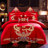 HKM-442515 Embroidered Cotton Bedding Set - Happy Wedding Series, 4 Pieces, 1.8m Bed Size, Floral Design