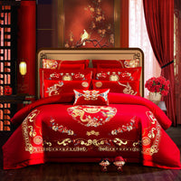 HKM-442515 Embroidered Cotton Bedding Set - Happy Wedding Series, 4 Pieces, 1.8m Bed Size, Floral Design