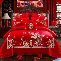 HKM-442515 Embroidered Cotton Bedding Set - Happy Wedding Series, 4 Pieces, 1.8m Bed Size, Floral Design