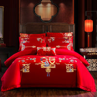 HKM-442515 Embroidered Cotton Bedding Set - Happy Wedding Series, 4 Pieces, 1.8m Bed Size, Floral Design