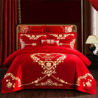 HKM-442515 Embroidered Cotton Bedding Set - Happy Wedding Series, 4 Pieces, 1.8m Bed Size, Floral Design