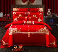 HKM-442515 Embroidered Cotton Bedding Set - Happy Wedding Series, 4 Pieces, 1.8m Bed Size, Floral Design