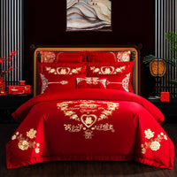 HKM-442515 Embroidered Cotton Bedding Set - Happy Wedding Series, 4 Pieces, 1.8m Bed Size, Floral Design