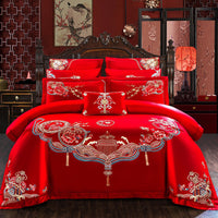 HKM-442515 Embroidered Cotton Bedding Set - Happy Wedding Series, 4 Pieces, 1.8m Bed Size, Floral Design