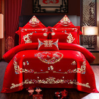 HKM-442515 Embroidered Cotton Bedding Set - Happy Wedding Series, 4 Pieces, 1.8m Bed Size, Floral Design