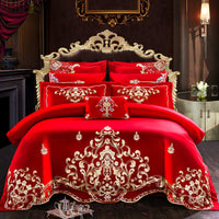 HKM-442515 Embroidered Cotton Bedding Set - Happy Wedding Series, 4 Pieces, 1.8m Bed Size, Floral Design