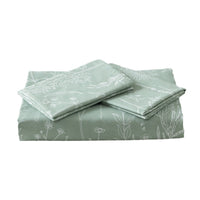 HKM-442579 Hand-Painted Green Plant & Flower Quilt Set - Three-Piece Bedding Collection