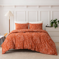HKM-442579 Hand-Painted Green Plant & Flower Quilt Set - Three-Piece Bedding Collection