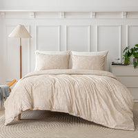 HKM-442579 Hand-Painted Green Plant & Flower Quilt Set - Three-Piece Bedding Collection