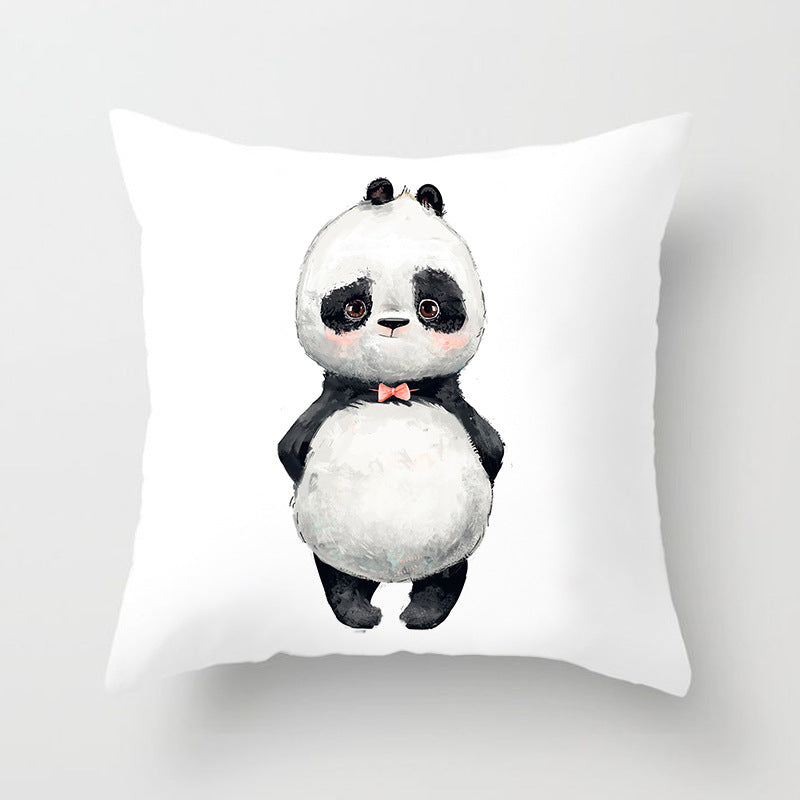 HKM-442643 Cartoon Panda Pillowcase - Cozy Peach Skin Cushion Cover for Bedroom and Living Room, 45x45cm