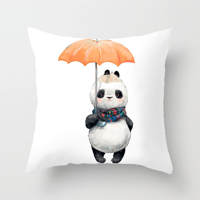HKM-442643 Cartoon Panda Pillowcase - Cozy Peach Skin Cushion Cover for Bedroom and Living Room, 45x45cm