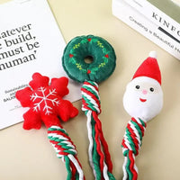 HKM-442707 Christmas Cotton Rope Plush Dog Toy - Bite Resistant Snowman Donut Design for Teeth Grinding