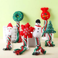 HKM-442707 Christmas Cotton Rope Plush Dog Toy - Bite Resistant Snowman Donut Design for Teeth Grinding