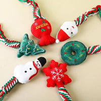 HKM-442707 Christmas Cotton Rope Plush Dog Toy - Bite Resistant Snowman Donut Design for Teeth Grinding