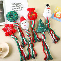 HKM-442707 Christmas Cotton Rope Plush Dog Toy - Bite Resistant Snowman Donut Design for Teeth Grinding