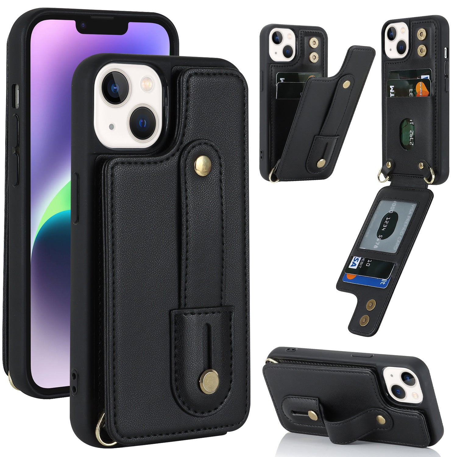 HKM-442835 Multi-Functional TPU Phone Case with Card Holder and Kickstand for iPhone 14, 15, 16 Series
