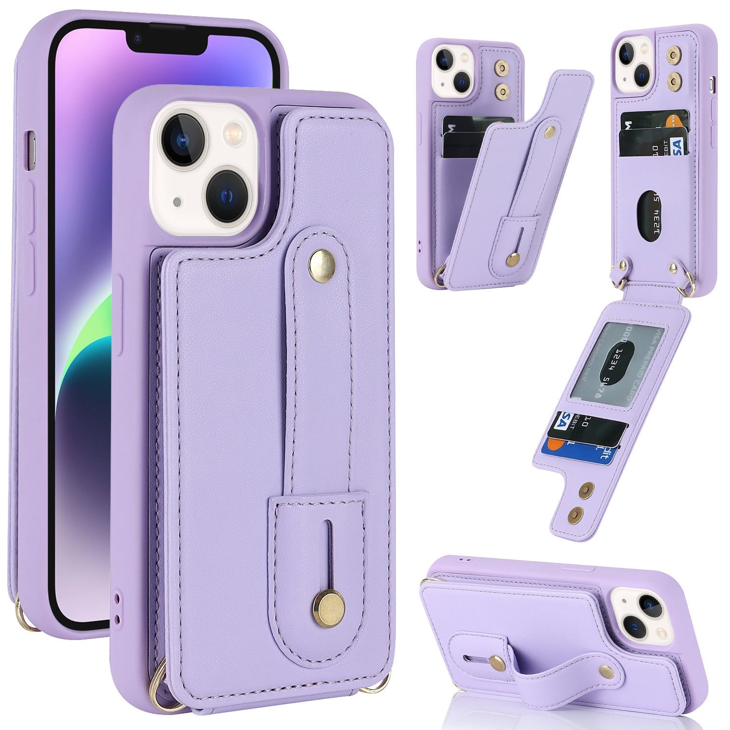HKM-442835 Multi-Functional TPU Phone Case with Card Holder and Kickstand for iPhone 14, 15, 16 Series