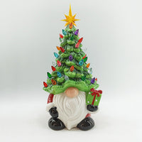 HKM-443027 Ceramic Dwarf Lantern with LED Light - Green Resin Table Ornament