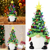 HKM-443027 Ceramic Dwarf Lantern with LED Light - Green Resin Table Ornament