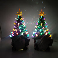 HKM-443027 Ceramic Dwarf Lantern with LED Light - Green Resin Table Ornament