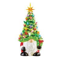 HKM-443027 Ceramic Dwarf Lantern with LED Light - Green Resin Table Ornament