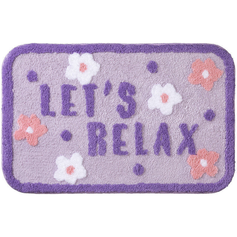 HKM-443283 Absorbent Non-Slip Polyester Toilet Floor Mat with Simple Flower Design