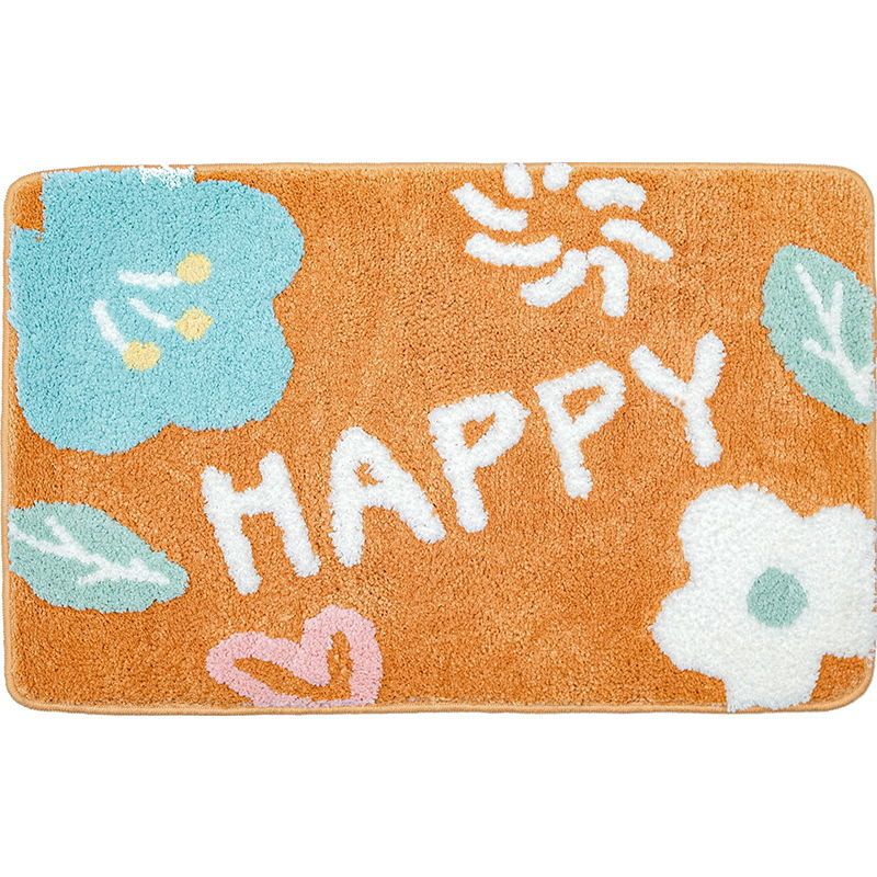 HKM-443283 Absorbent Non-Slip Polyester Toilet Floor Mat with Simple Flower Design