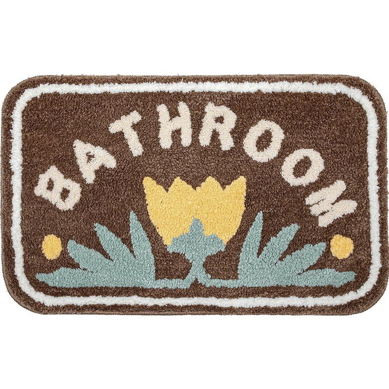 HKM-443283 Absorbent Non-Slip Polyester Toilet Floor Mat with Simple Flower Design