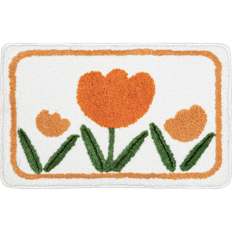 HKM-443283 Absorbent Non-Slip Polyester Toilet Floor Mat with Simple Flower Design