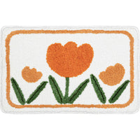 HKM-443283 Absorbent Non-Slip Polyester Toilet Floor Mat with Simple Flower Design