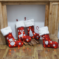 HKM-443347 Light-Up Christmas Sock Gift Bag with Burlap Embroidery - 47x29cm, Includes Battery Box (Batteries Not Included)