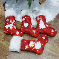 HKM-443347 Light-Up Christmas Sock Gift Bag with Burlap Embroidery - 47x29cm, Includes Battery Box (Batteries Not Included)