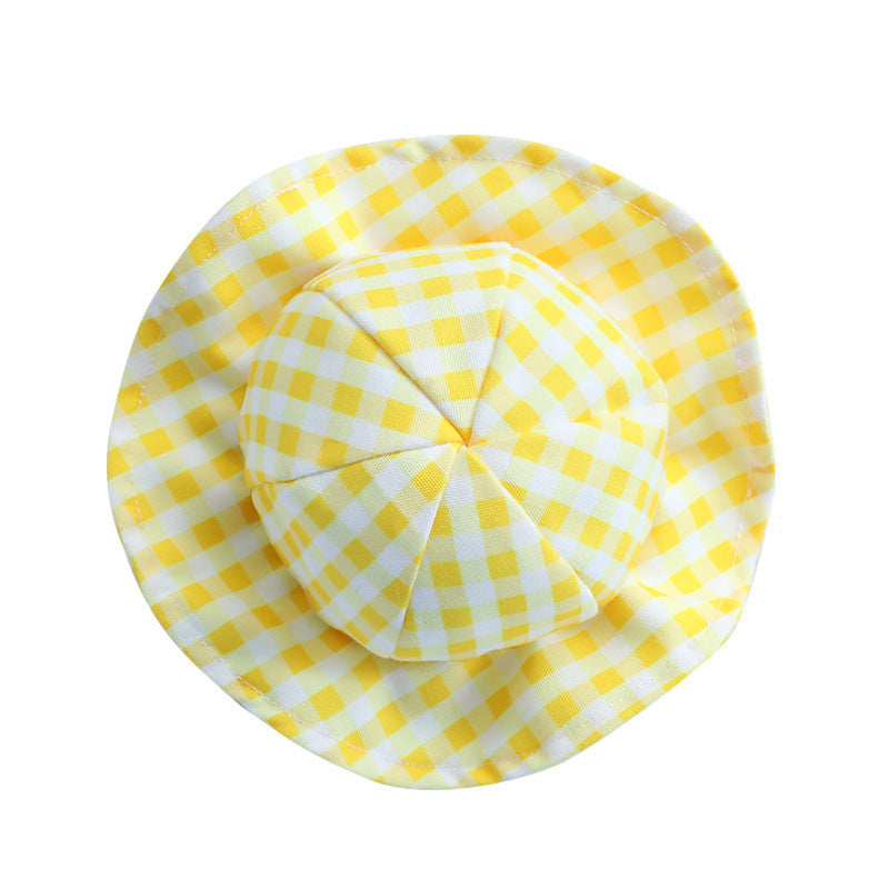 HKM-443411 Pet Fashion Plaid Sun Hat for Small to Medium Dogs - Casual Polyester Cap in Blue, Pink, Yellow
