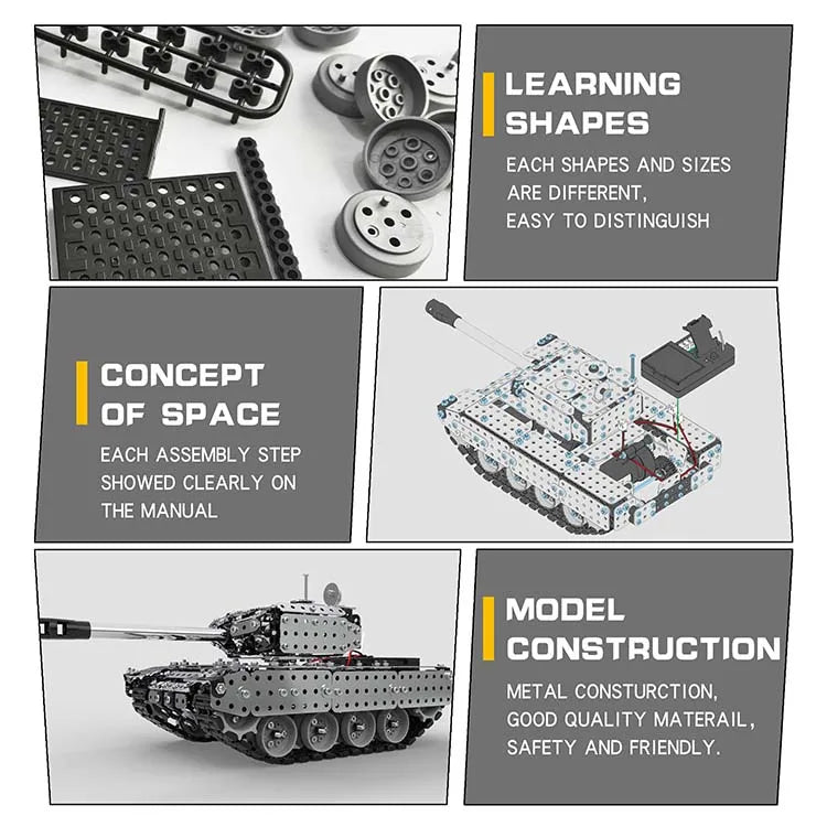 HKM-443475 Remote Control Electric Metal Building Blocks Tank Construction Toy for Kids 8 Years and Up
