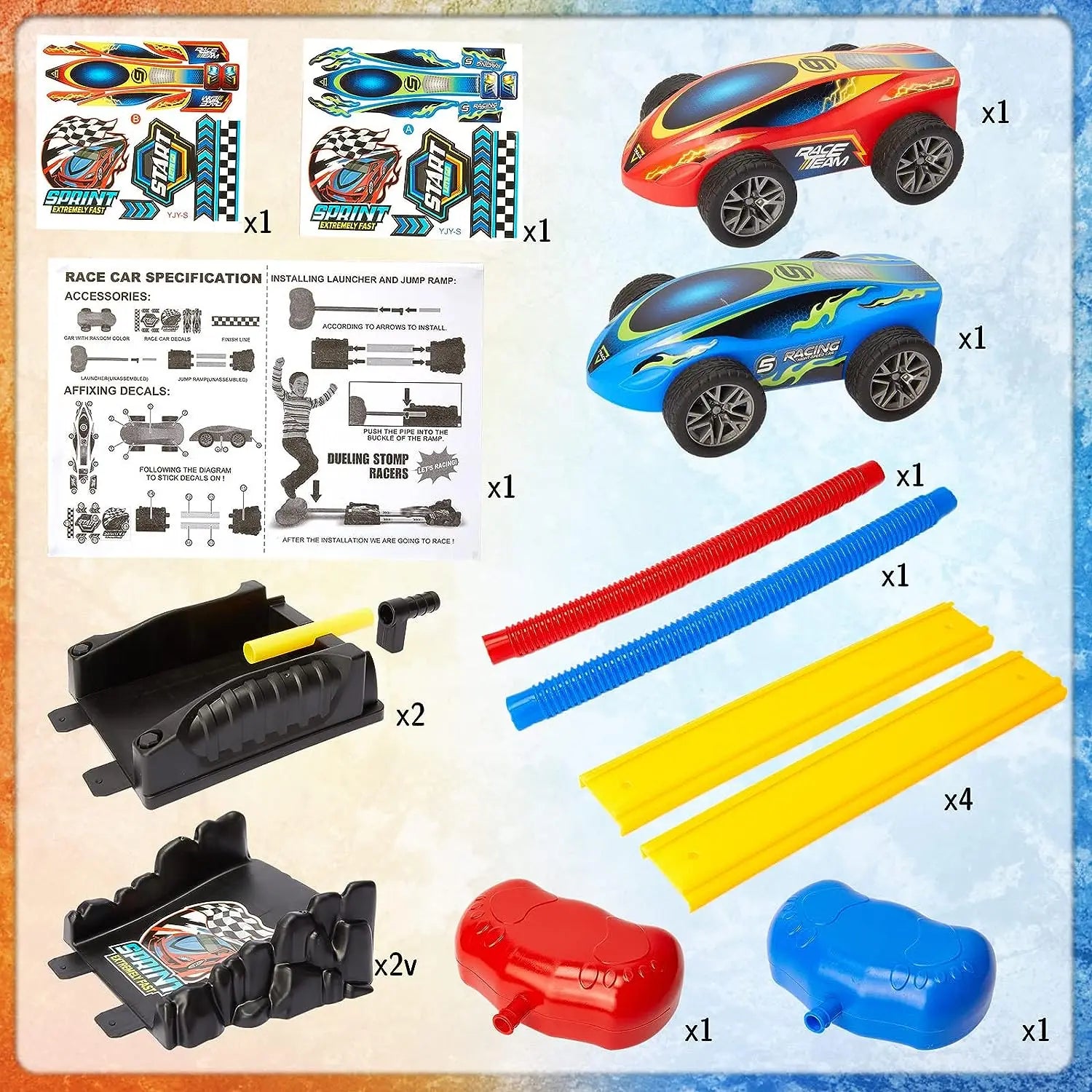HKM-443539 Eco-Friendly 2 in 1 Racing Car Dueling Launch Toy for Kids, Plastic Friction Toy, Ages 2-13