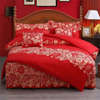 HKM-443731 Elegant Six-Piece Bed Set with Embroidered Quilt Cover and Pillowcases