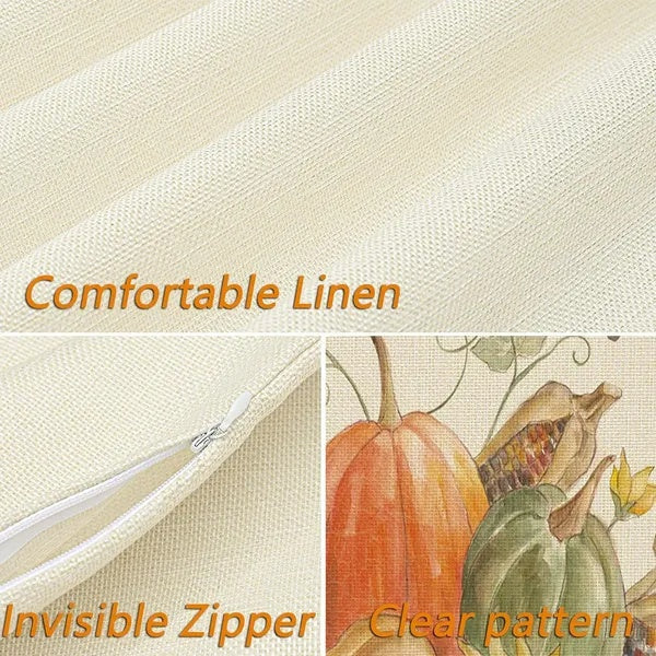 HKM-443859 Fall-Themed 4-Pack Linen Throw Pillow Covers, 18x18 Inch Watercolor Design