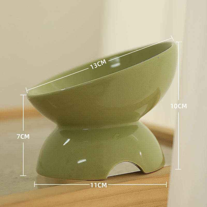 HKM-443923 Ceramic Cat Feeding Bowl with Oblique Design for Comfortable Eating and Drinking