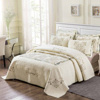 HKM-444051 Pure Cotton Embroidered Bedspread Set with Plant and Flower Patterns, Available in Two Sizes