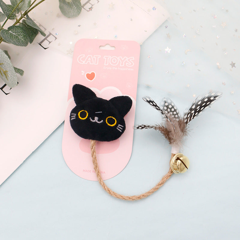 HKM-444499 Cat Teaser Toy Feather Bell Hemp Rope
